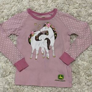 John Deere  little girls size 4T Pink w/ Polka Dot Horse Long Sleeve Tee shirt ¥